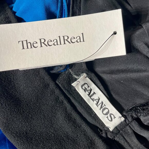 Galanos Vintage Blue and Black Long Puff Sleeve Turtleneck Party Dress Size XS - Picture 5 of 13